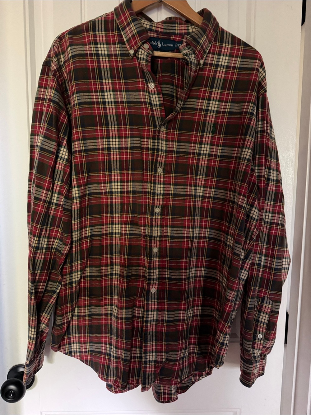 Ralph Lauren Red and Green Plaid Men's Button-Down Shirt - XL